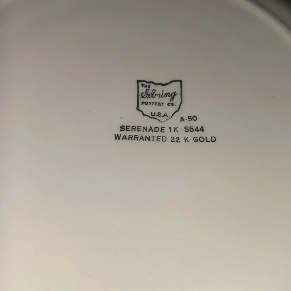 Sebring Pottery Co Lot 4 Chantilly 22K Gold 10” Dinner Plate Serenade Pattern